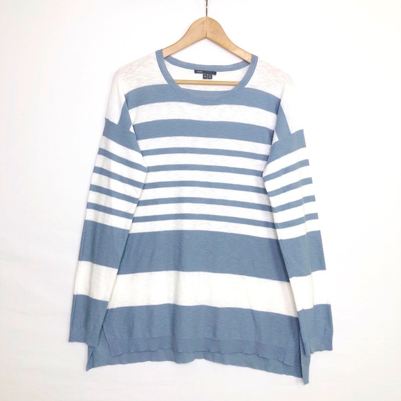 Vince, gray and white striped linen tunic top - Picture 1 of 8